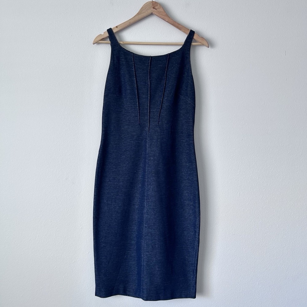 Les Copains BVM Spa Blue Denim Midi Sheath Dress Womens Sz 8 US 44 IT Y2K 90s